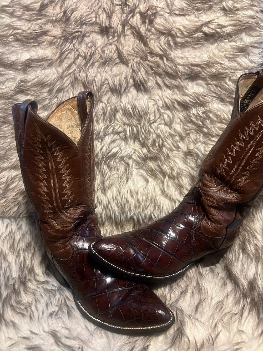 Dan Post Dark Brown CAIMAN & LEATHER WESTERN Boots Sz 9.5 D